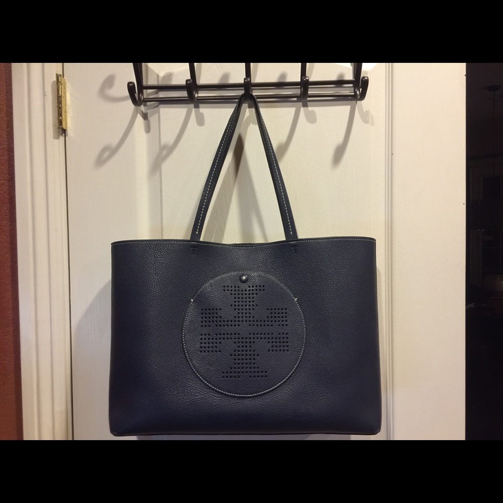 Navy Tory Burch Leather Tote